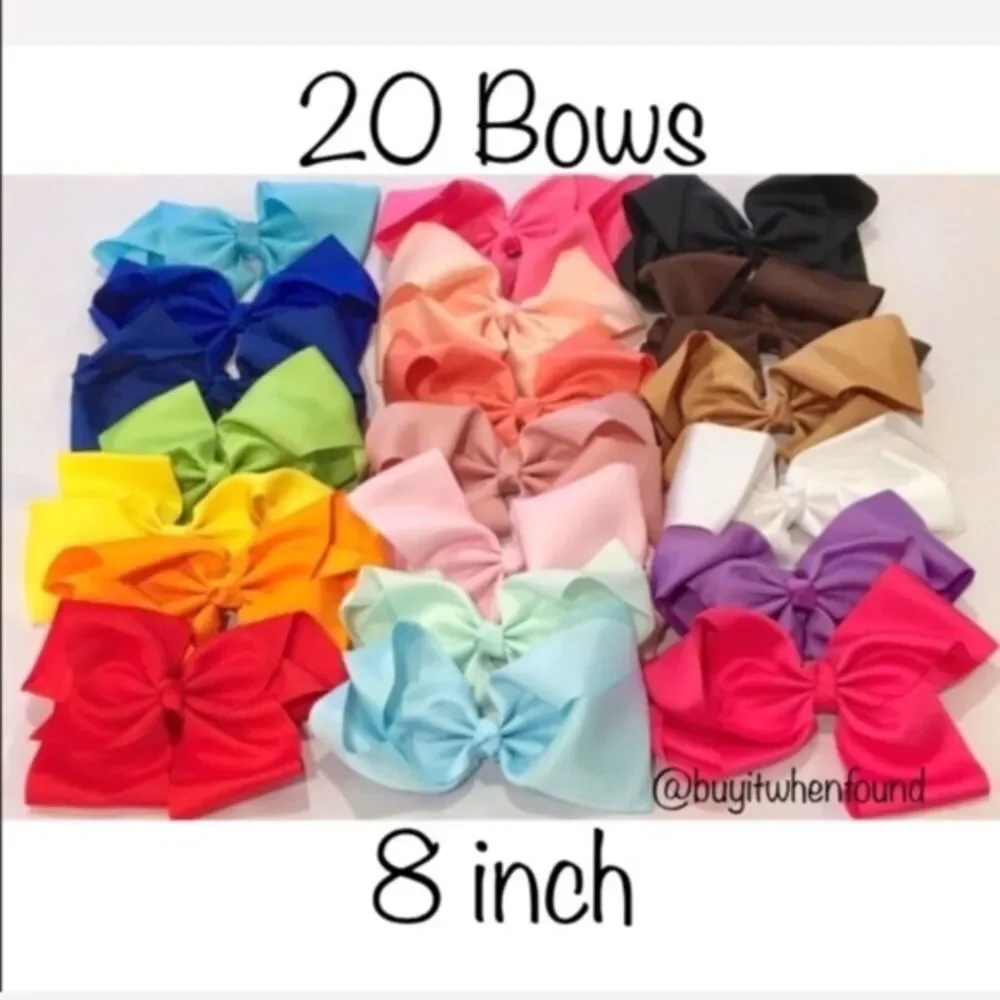 20 Rainbow Color Bows - 8 inch Hair Bows with Alligator Clips